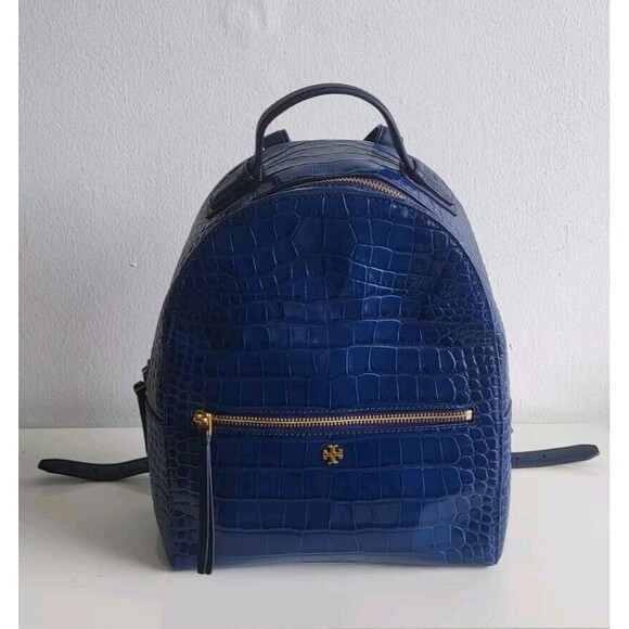 Tory Burch Croc-Embossed Navy Blue Leather Mini Backpack 495$ main image 5